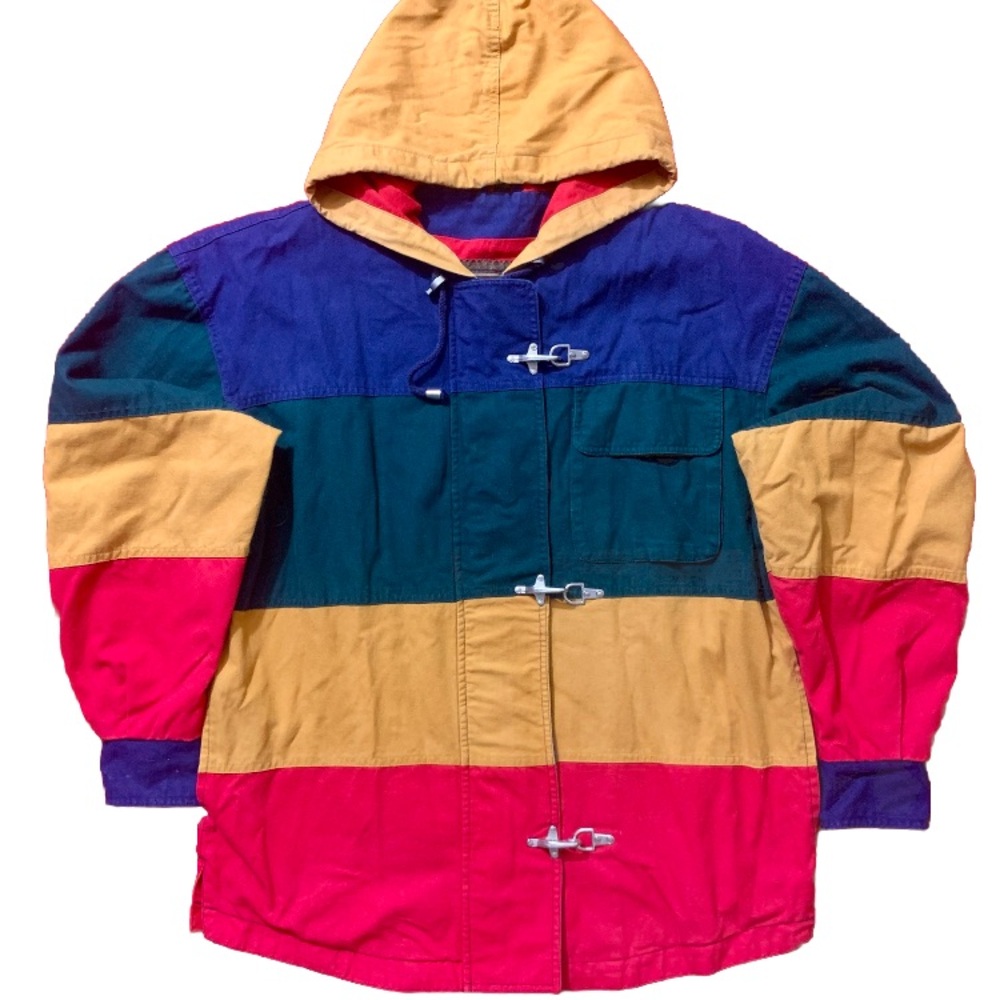 Amazing vintage Express primary color block cotton canvas toggle coat jacket